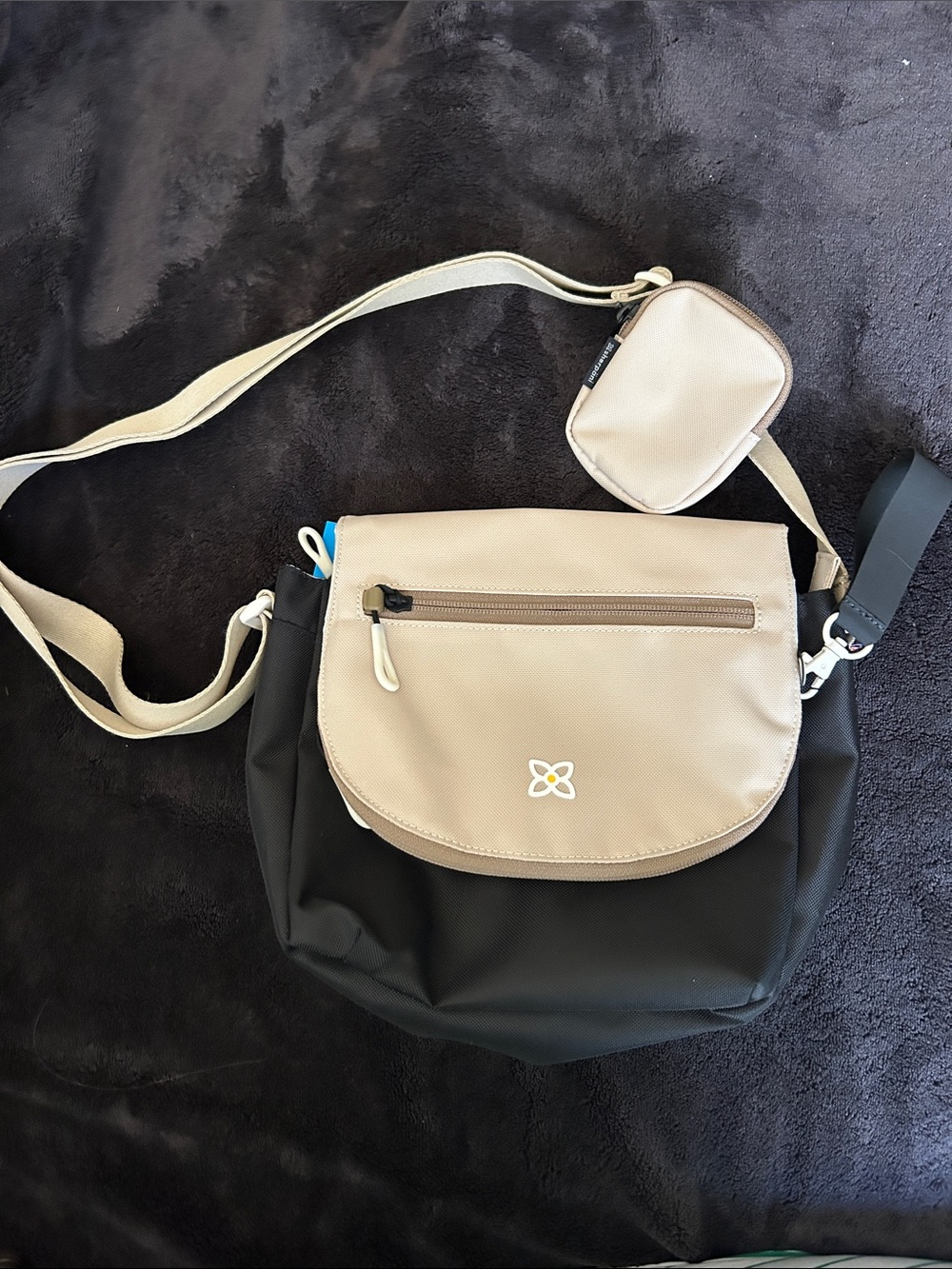 Sherpani Two-Tone Black and Beige Travel Crossbody with Coin Pouch